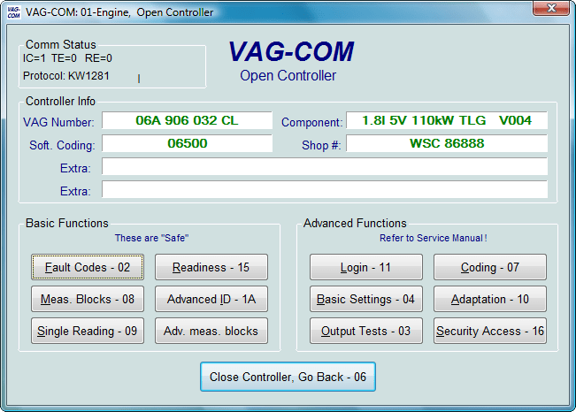 VCDS KW1281 Fault Codes